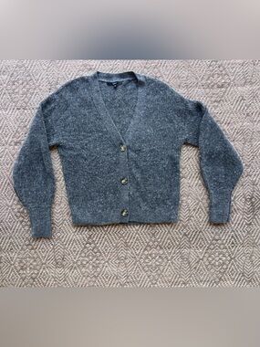 Quince Alpaca Wool Blend Button Front Cardigan Sweater Gray Medium